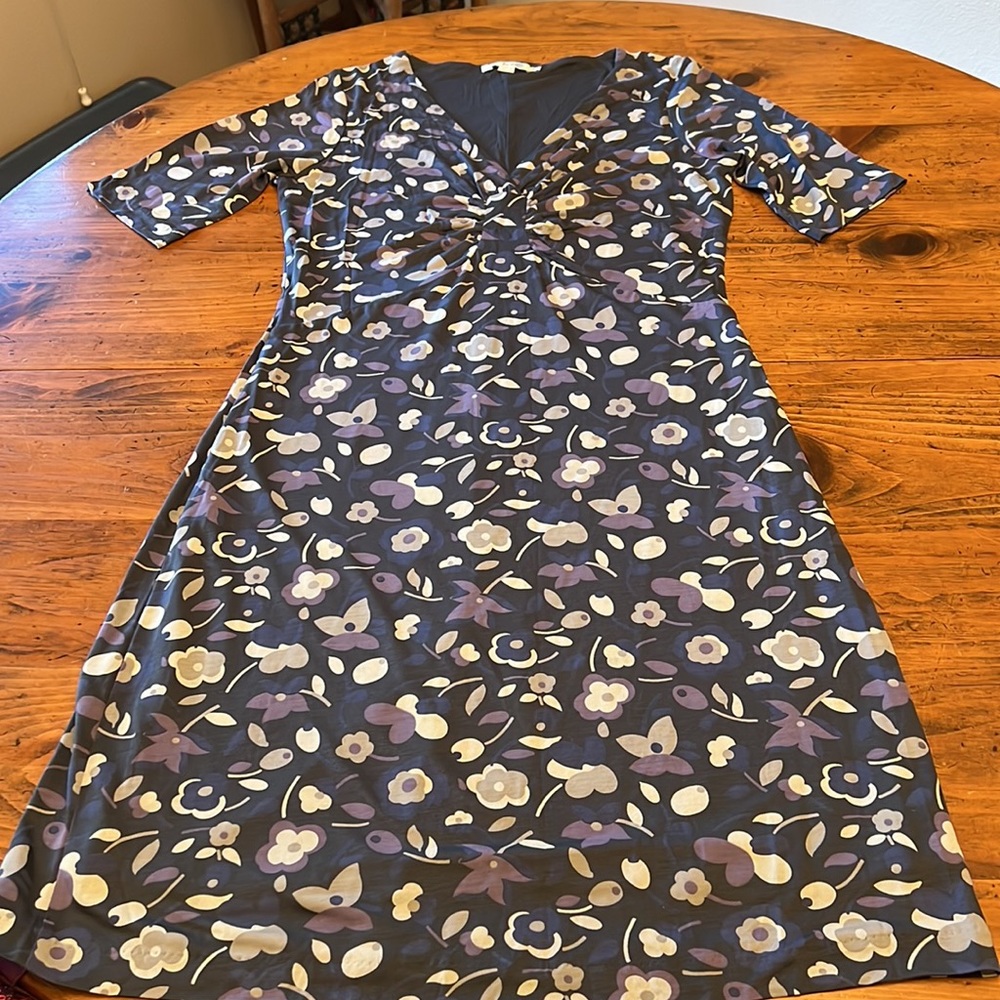 Boden Dress Grey, Purple Blue Flowers Size US 8/UK 12